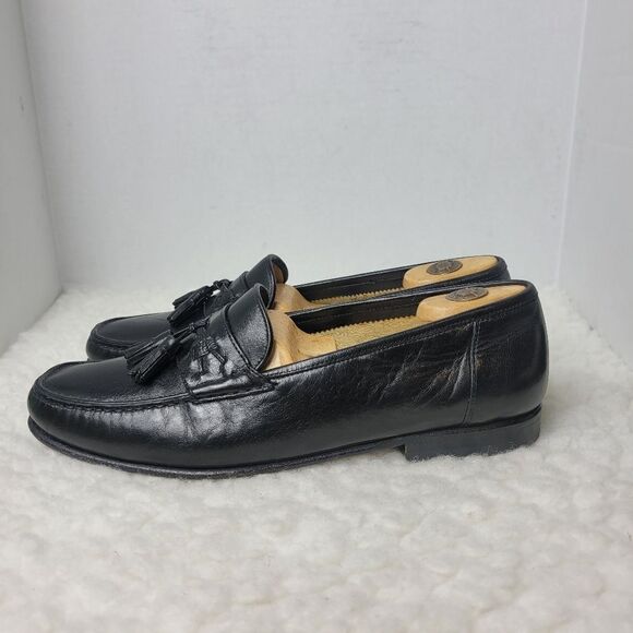 Santoni Men\'s Loafer Shoes Size 10 D Black Leather Round Toe Tassel Dress Shoes main image 11